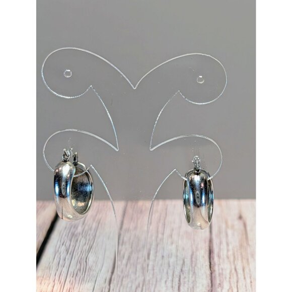 Silver Hoop Earrings With Blue Lapis Inlay For Women - Picture 8 of 10